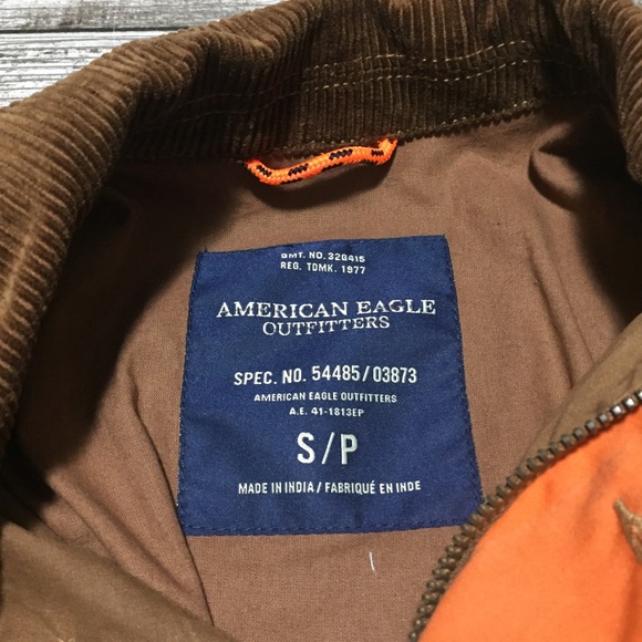 American Eagle Corduroy Collar Jacket Men’s S Brown Tan Full Zip Button Front - Picture 8 of 11